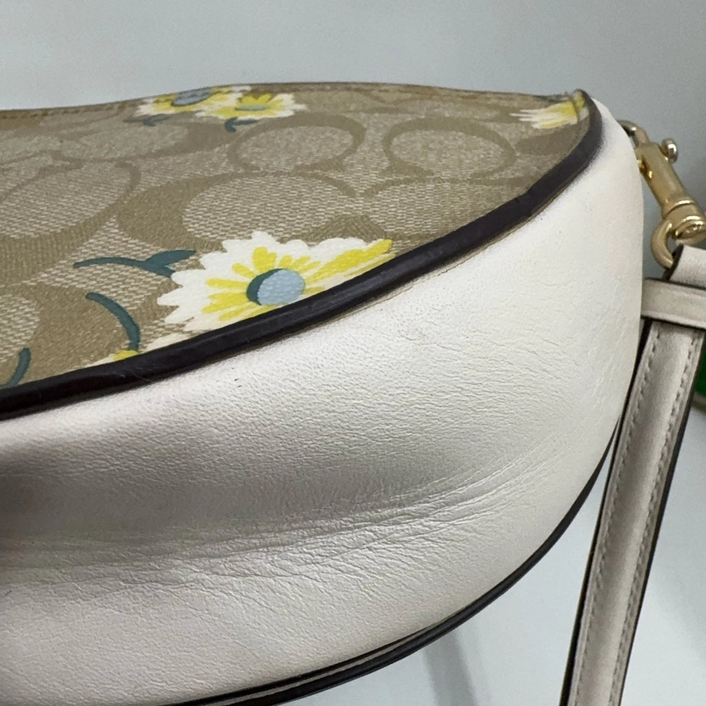 Coach Ellen Daisy Print Canvas Leather Saddle Crossbody Bag For Women