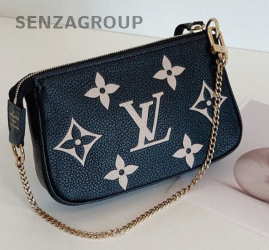 Louis Vuitton Monogram Mini Chain Handbag Black White Gold Women Classic