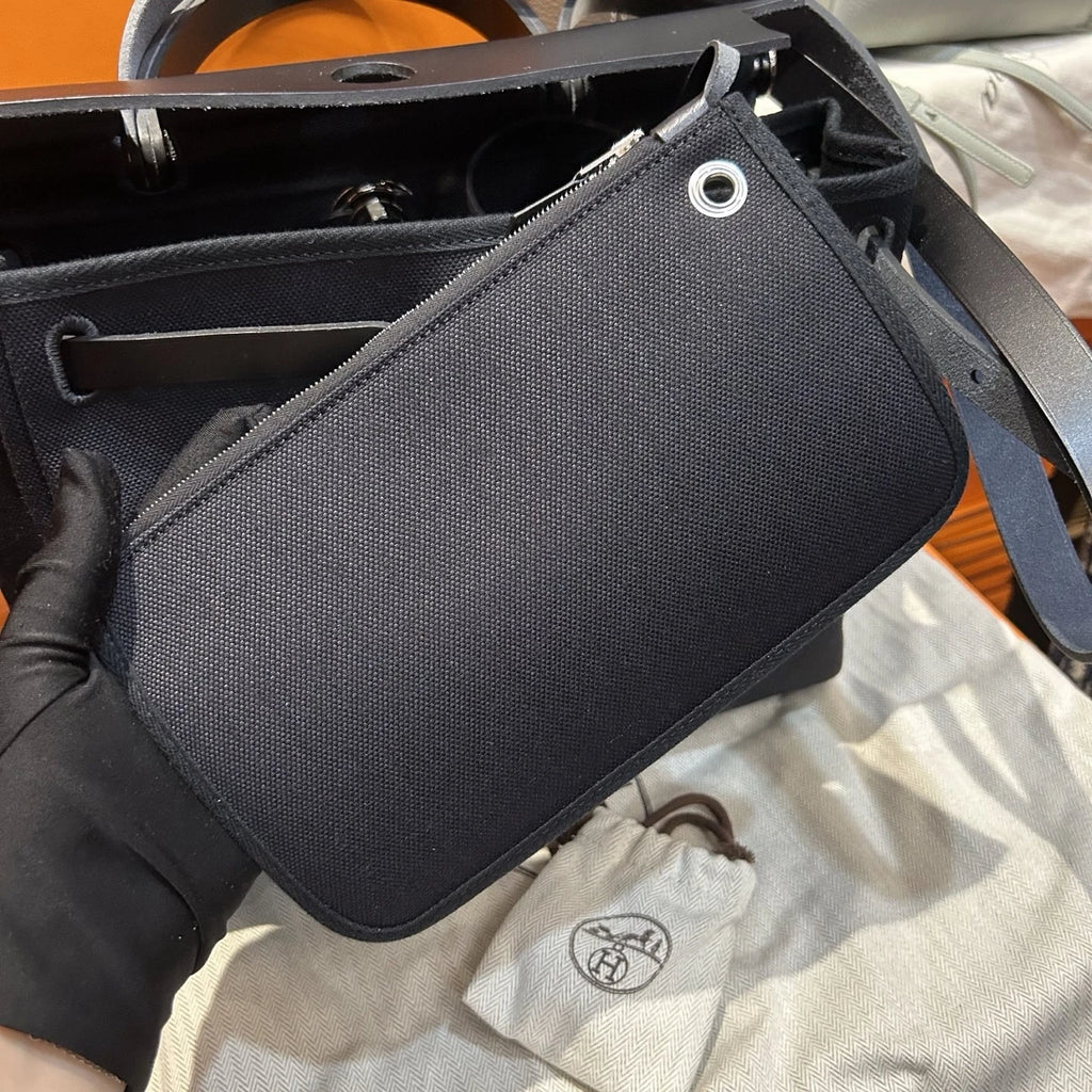 Excellent Condition Hermes Herbag31 Canvas Black Handbag Crossbody Silver HW