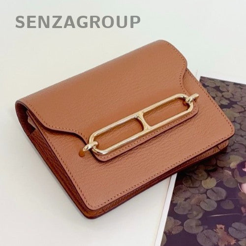 Hermes Roulis Slim 2Way Shoulder Bag Crossbody Brown Gold Women Classic