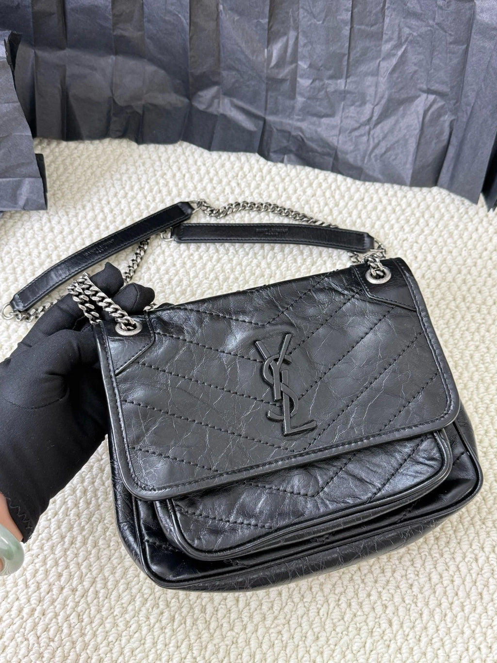 Saint Laurent Niki Leather Black Shoulder Bag Crossbody Excellent