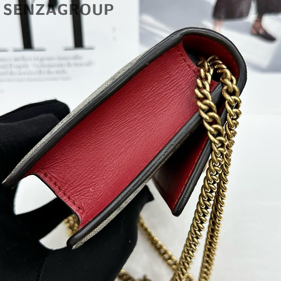 Gucci Dionysus Mini GG Supreme Chain Crossbody Bag Brown Red