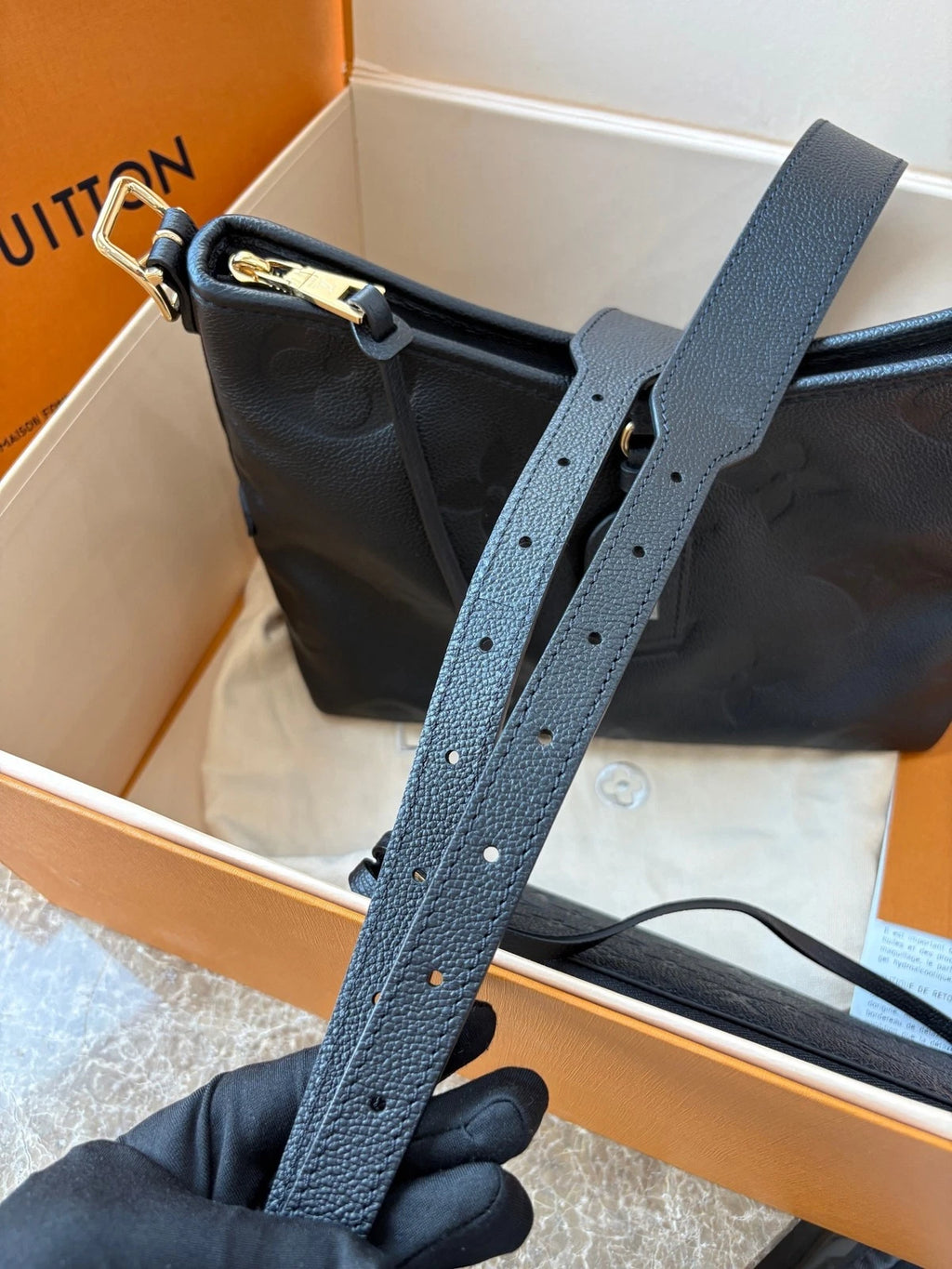 Louis Vuitton Black Embossed Leather Small Carryall Tote For Women