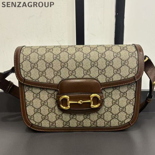 Gucci Horsebit 1955 GG Supreme Saddle Bag Brown Women's Classic