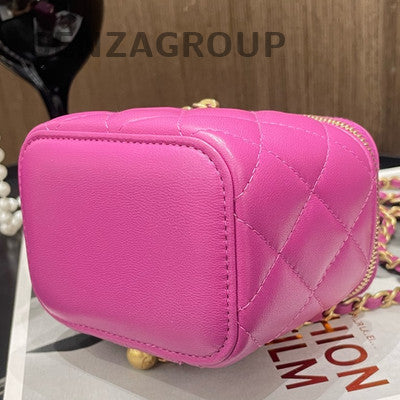 Chanel Gold Ball Mini Square Flap Bag Purple Quilted Leather Crossbody