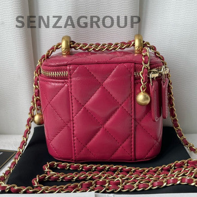 Chanel Classic Red Quilted Chain Box Bag Gold Hardware Women's Fashion