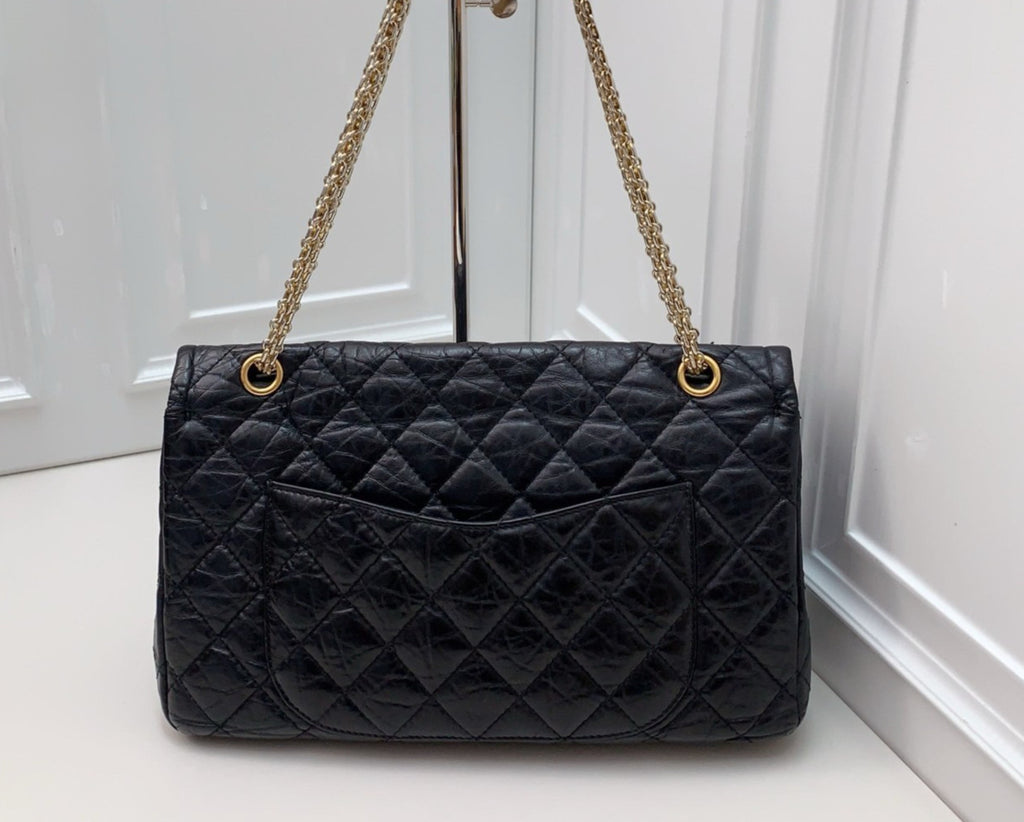 CHANEL 2.55 Diamond Pattern Chain Shoulder bag Black Gold Women