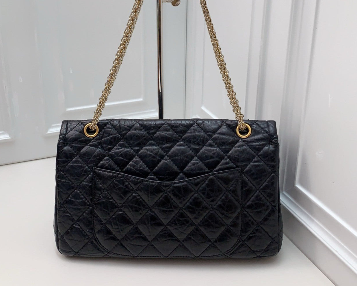 CHANEL 2.55 Diamond Pattern Chain Shoulder bag Black Gold Women