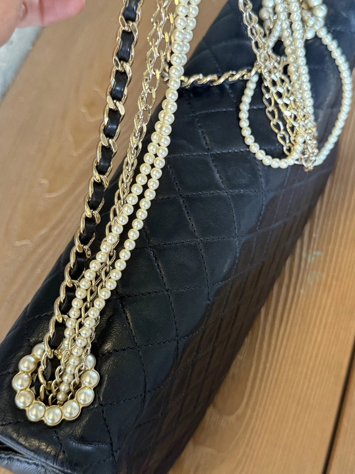 Authentic Chanel Classic Flap Chain Top Handle Bag Black Gold Hardware