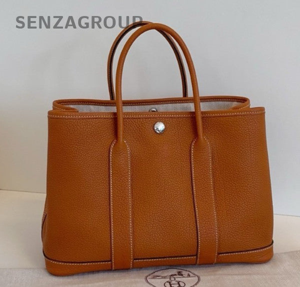 Hermes Garden Party30 Top Handle Bag Brown Silver Women Classic Fashion