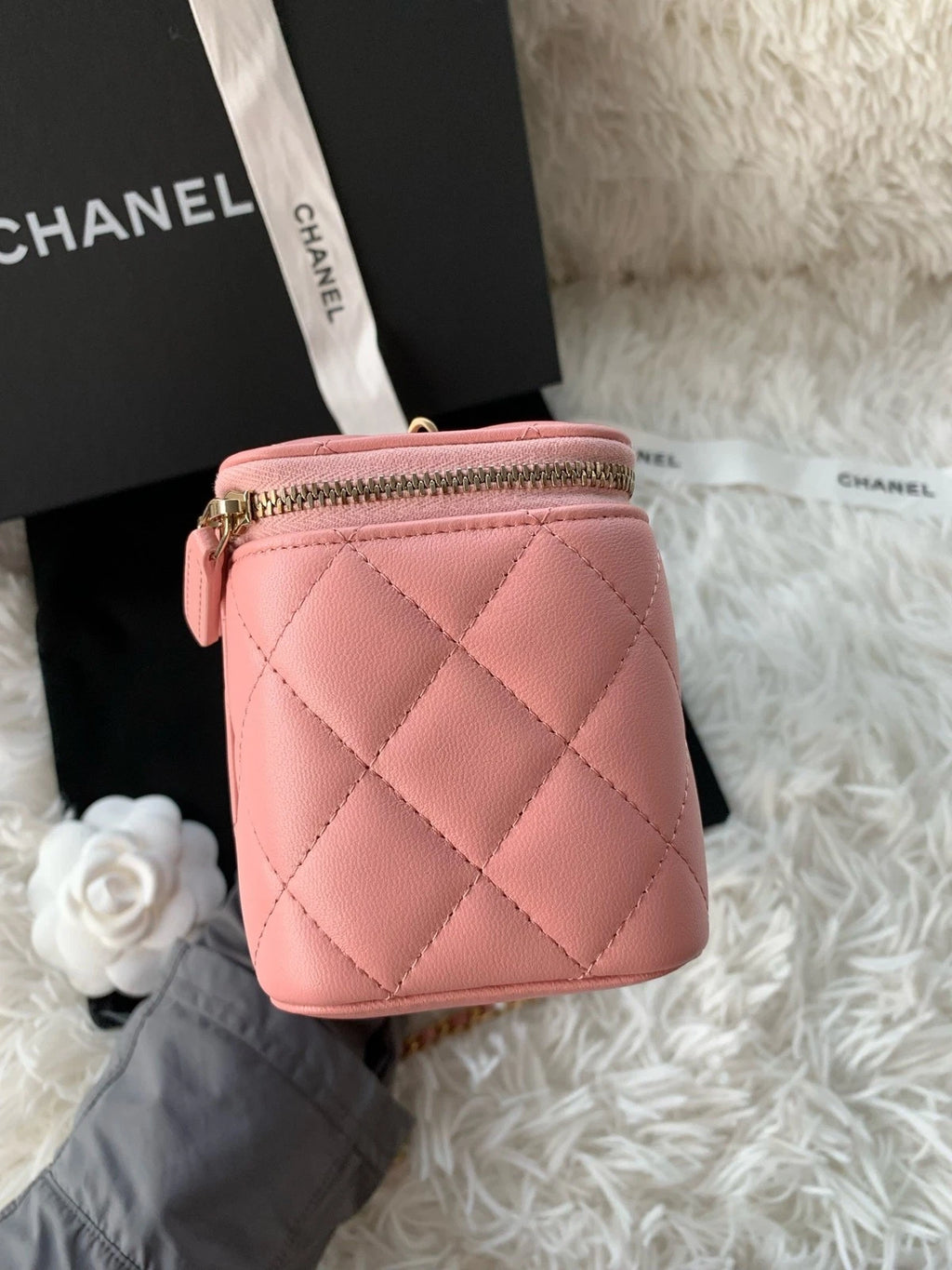 CHANEL Coral Pink Lambskin Gold Ball Long Box Shoulder Crossbody Women