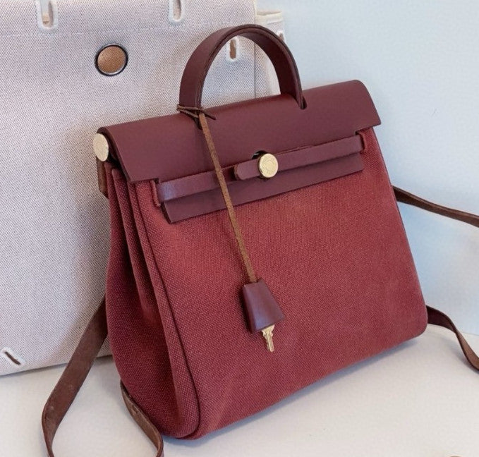 Hermes Herbag31 Backpack Red Brown Gold Hardware Women Classic Fashion