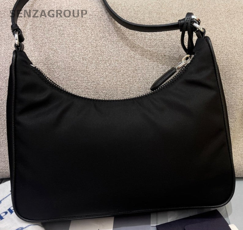 Prada Zipping Hobo Shoulder Bag Black Silver Used Women Classic Designer