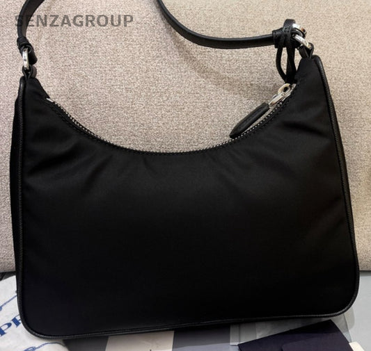 Prada Zipping Hobo Shoulder Bag Black Silver Used Women Classic Designer