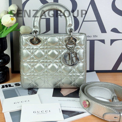 Dior Lady Dior Cannage Silver Handbag Classic Women's Tote