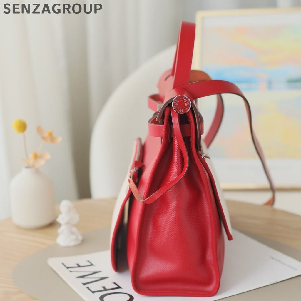 Hermès Herbag 31 Red Silver Shoulder Tote Bag Classic Women's