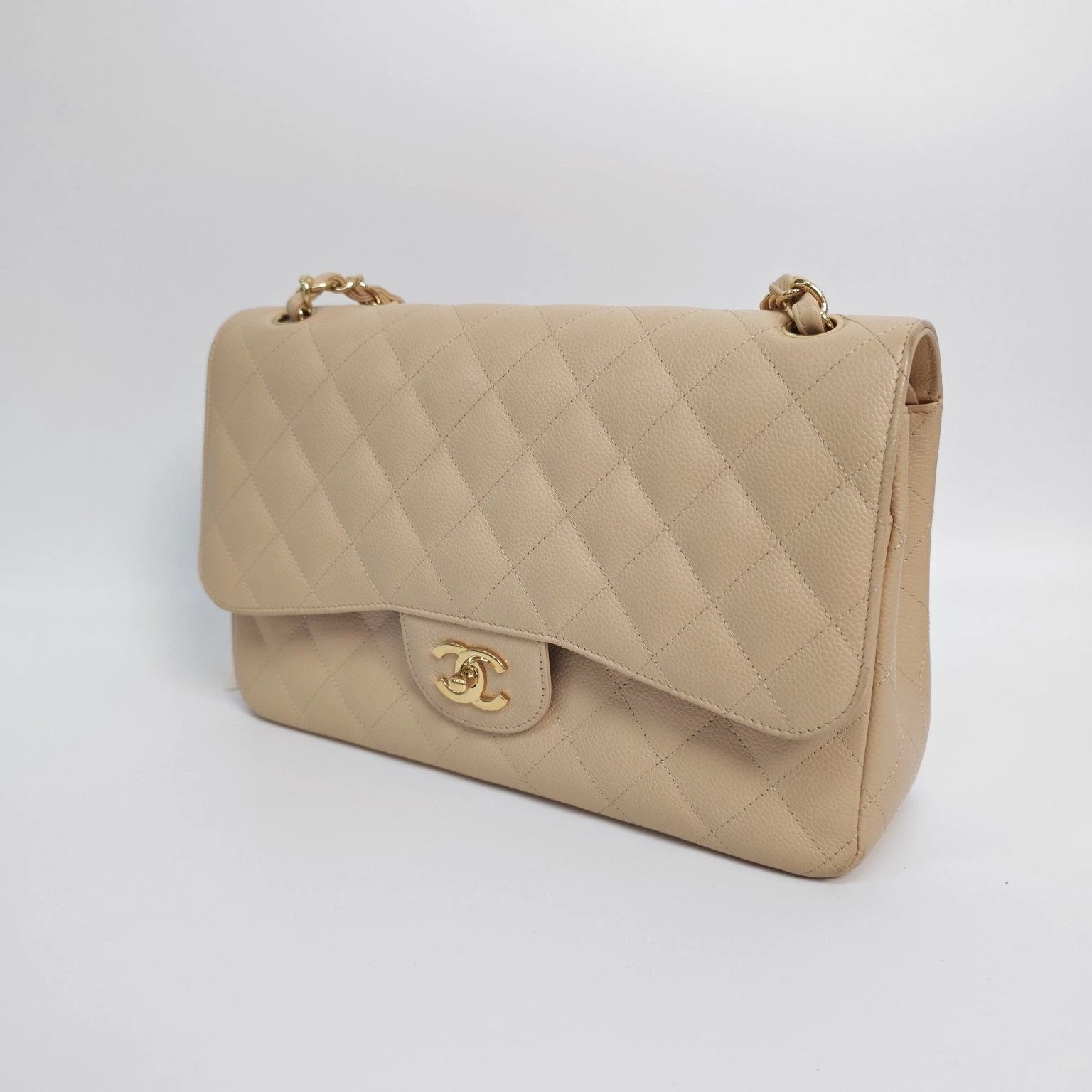CHANEL Beige Leather CF Jumbo Shoulder Bag For Women