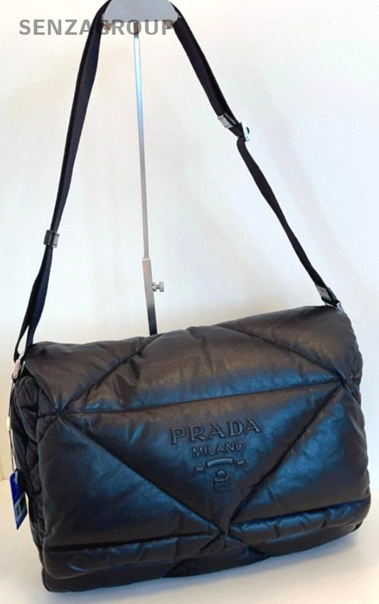 PRADA SoBlack Puff All Leather Shoulder bag Crossbody Black Almost Brand NEW