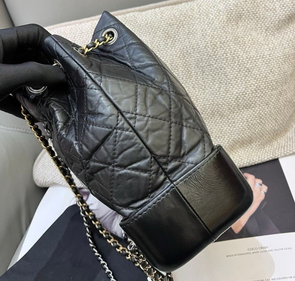 Chanel Gabrielle PM Chain Backpack Black Silver Diamond Used Women Classic