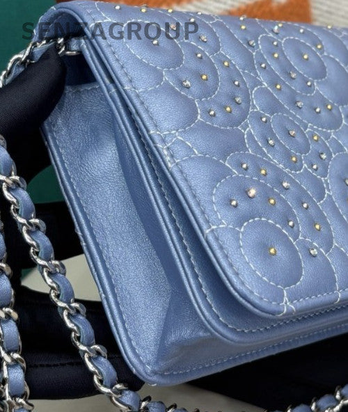 Chanel WOC Bling Bling Chain Shoulder Bag Crossbody Blue Silver Women Designer