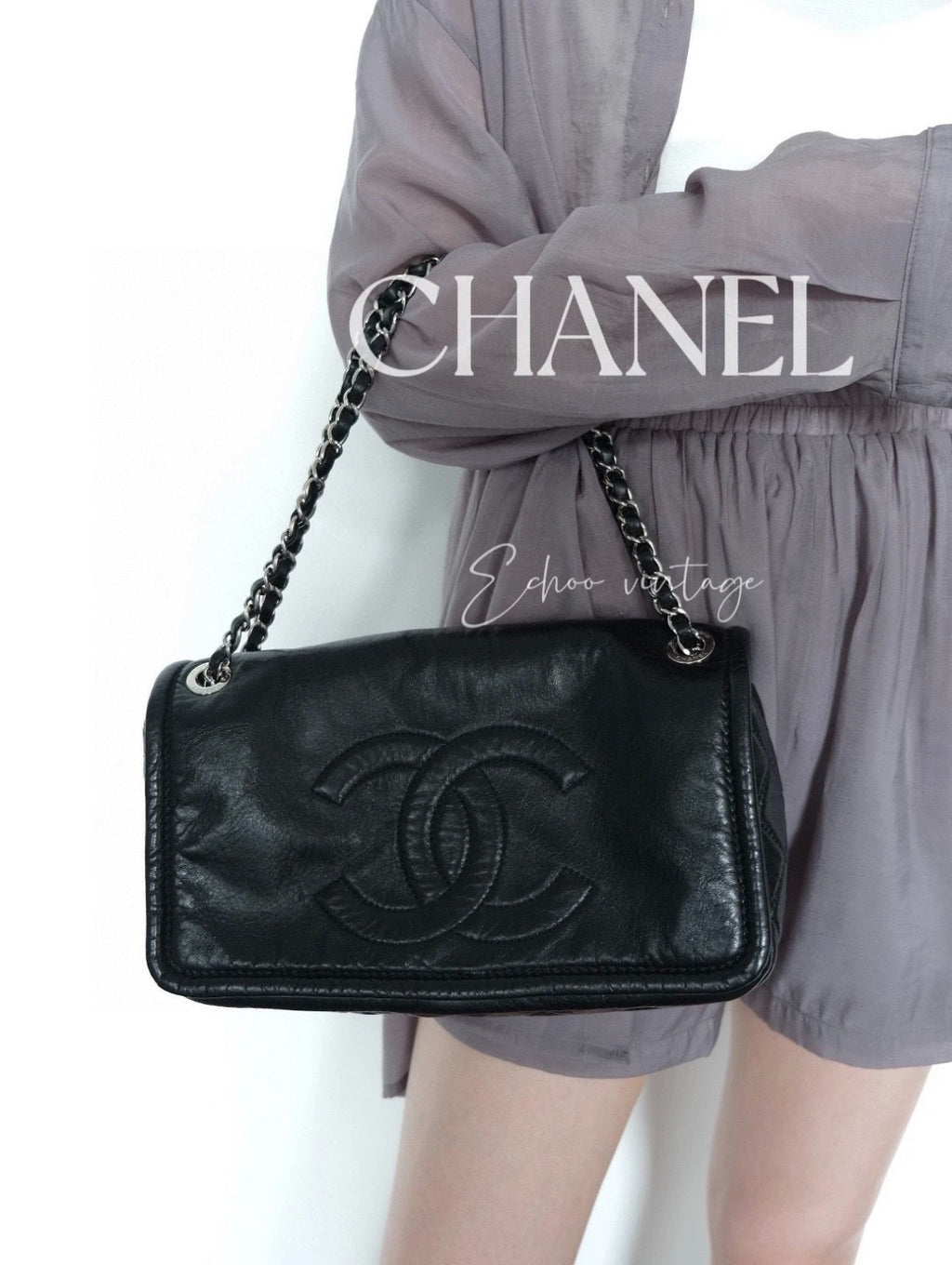 CHANEL CC Logo Hobo Chain Shoulder bag Black Silver Women Classic
