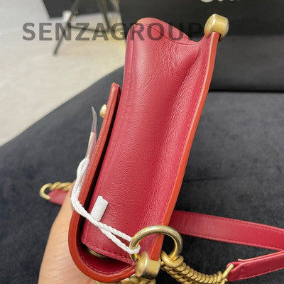 Chanel Red Quilted Classic Flap Bag Gold Hardware Chain Strap