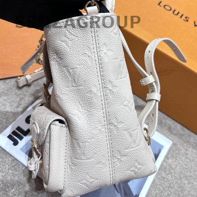 LV Leather Embossed White Gold Backpack Women Classic Fashion