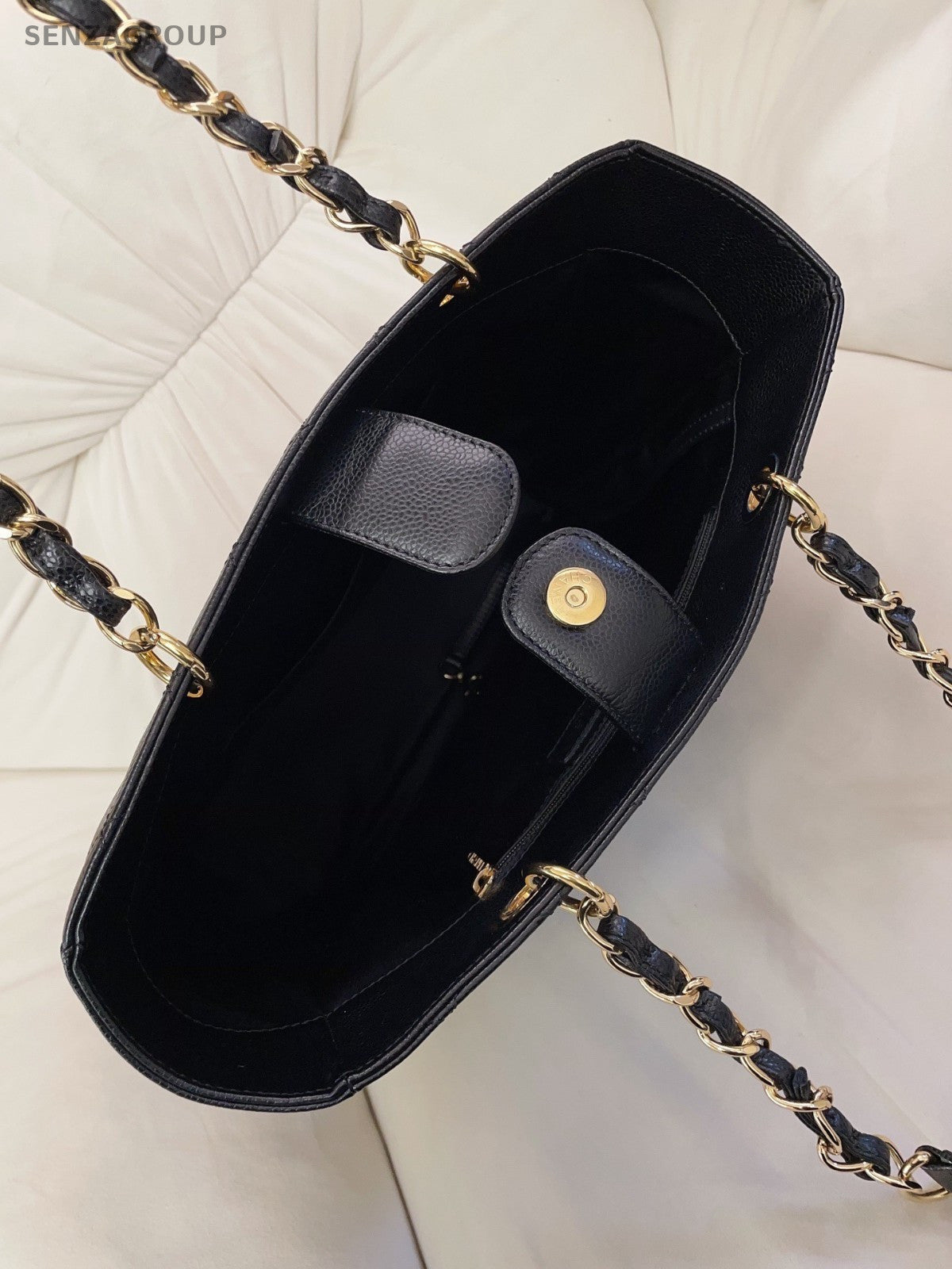 Chanel GST Chain Calfskin Shoulder Bag Black Gold Used Women Diamond Classic