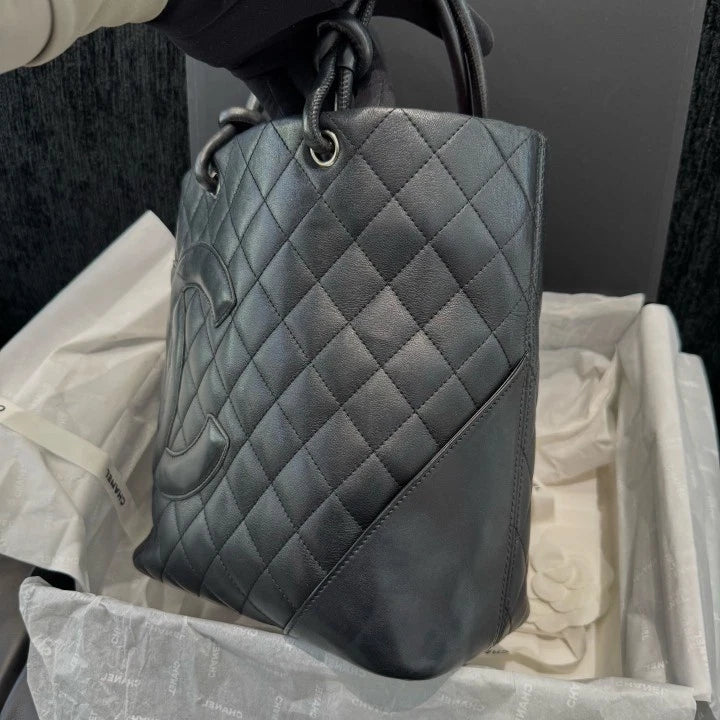 Chanel Cambon Line Calfskin Diamond Bucket Top Handle Shoulder Bag Women D