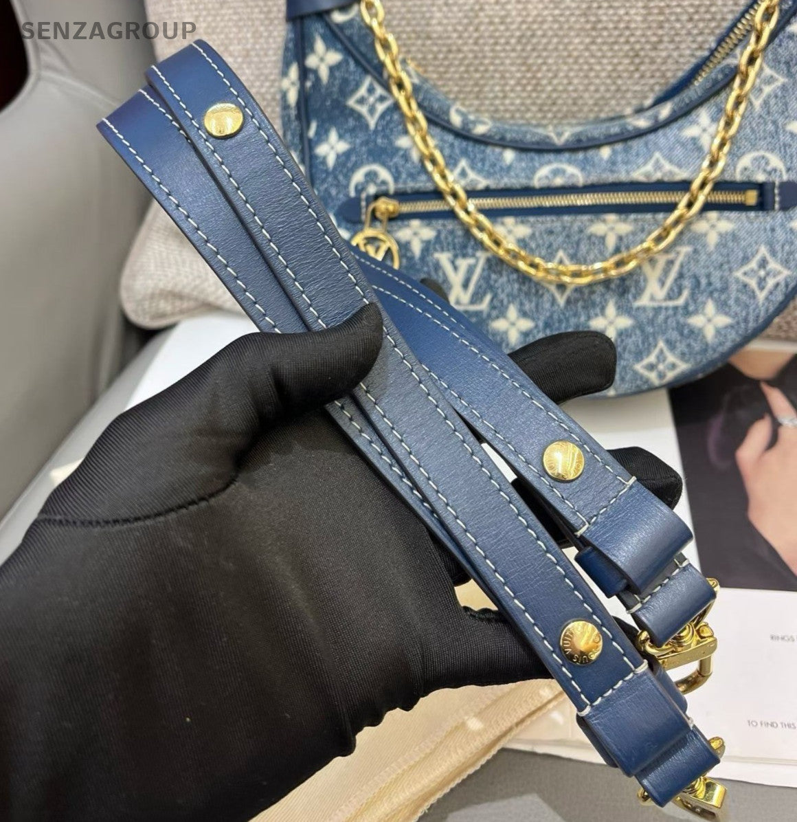 Louis Vuitton Hobo Chain Monogram Shoulder Bag Crossbody Blue Gold Women Classic