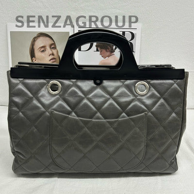 Chanel Gray Silver Waxed Calfskin Quilted Chain Shoulder Bag - Women's Fashion