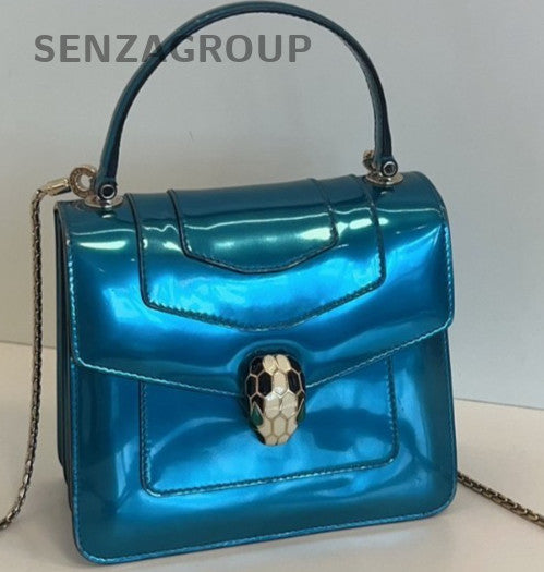 Bvlgari Serpenti Forever Accordion Top Handle Shoulder Crossbody Bag Blue Women