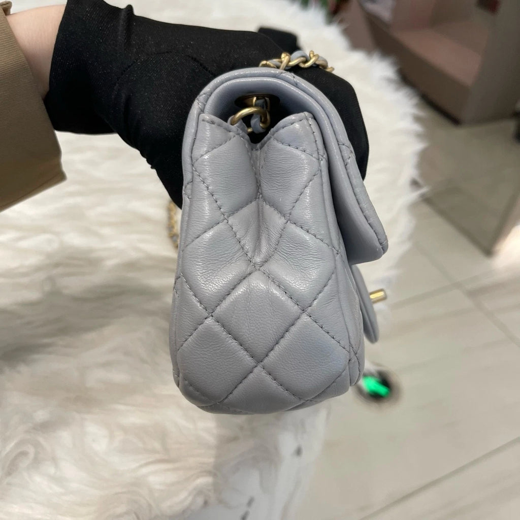Chanel Mini Gold Ball Chain Shoulder Crossbody Bag Grey Gold Classic