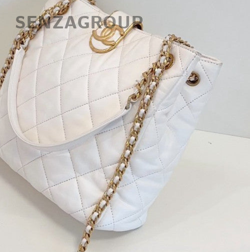 Chanel 22S PM Hobo handbag Chain Shoulder Bag White Gold Women Classic Designer