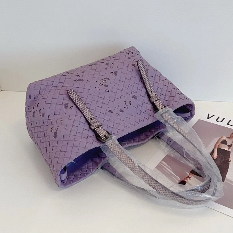 Bottega Veneta Intrecciato Tote Top Handle Shoulder Bag Purple Women Classic