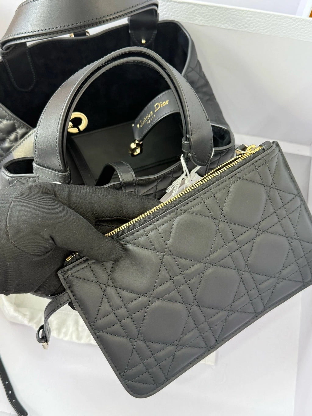 Dior Toujours Small Black Gold Leather Tote Bag For Women