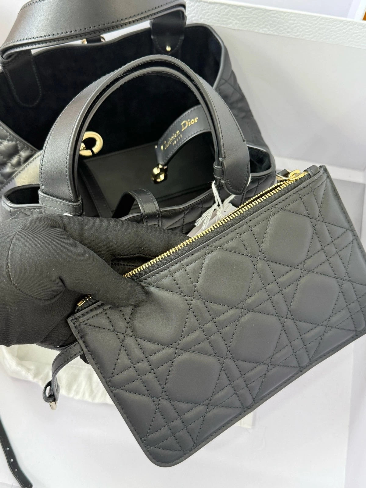 Dior Toujours Small Black Gold Leather Tote Bag For Women