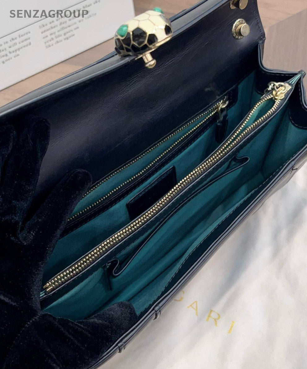 Bvlgari Serpenti Forever WOC MM Chain Shoulder Bag Crossbody Black Gold Women