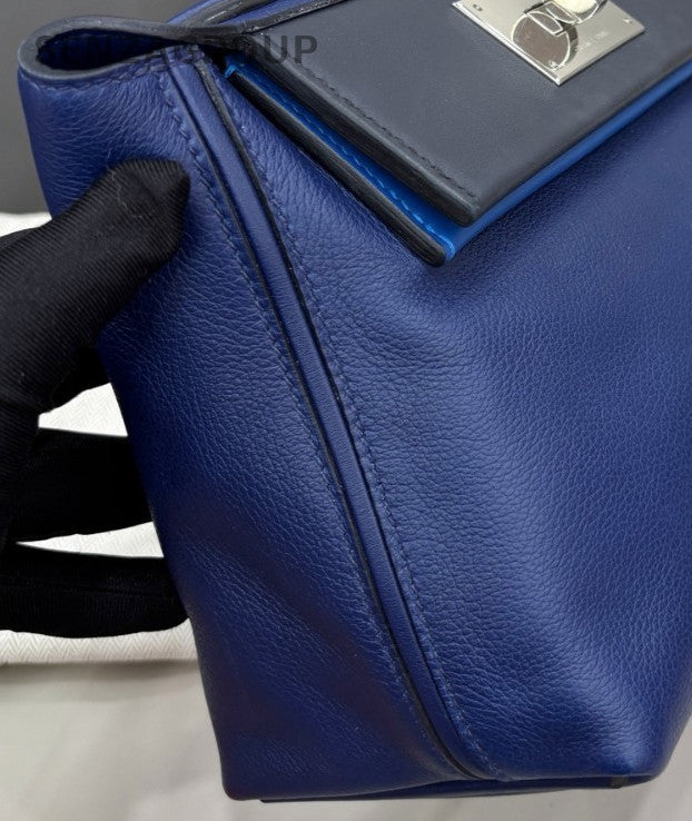 Hermes Evercolor Mini Top Handle Bag Crossbody Blue Silver Used Women Classic
