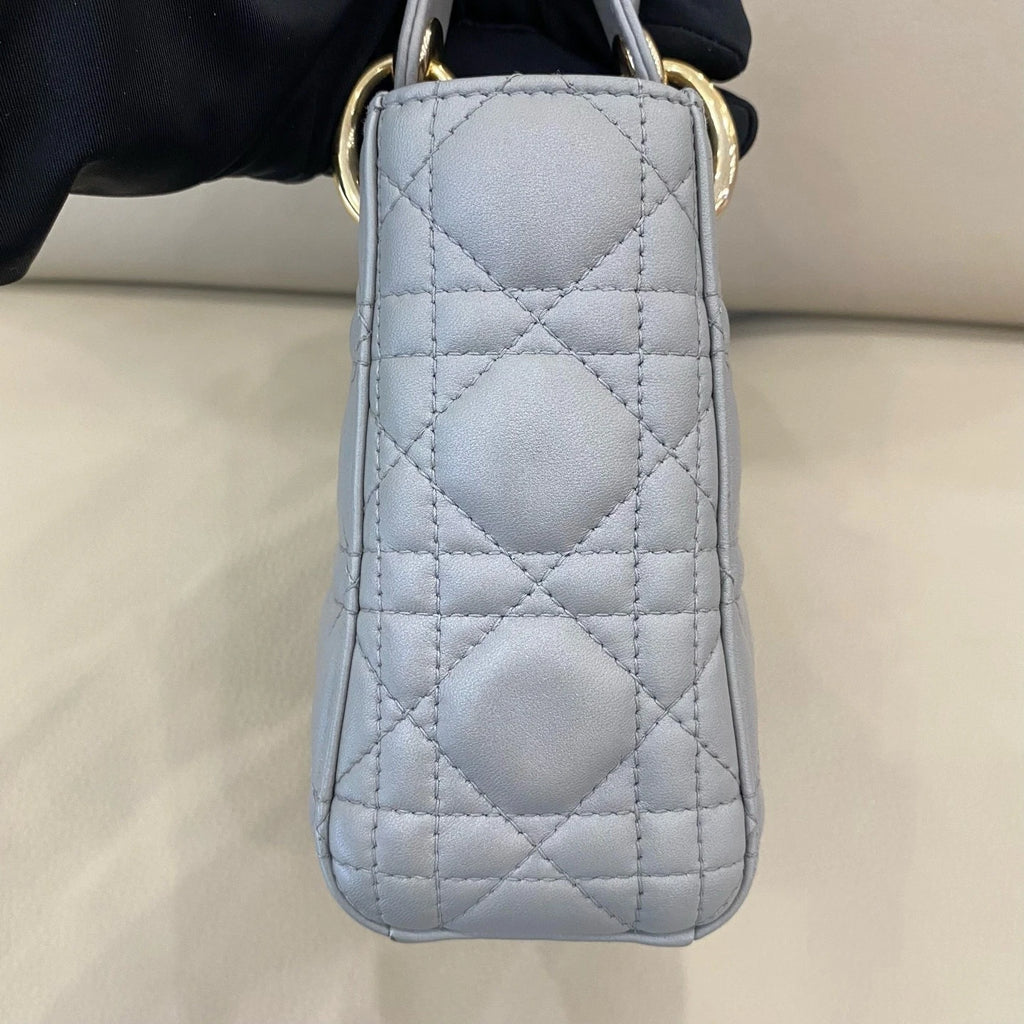 Dior Lady Dior Lambskin Gray Handbag Excellent