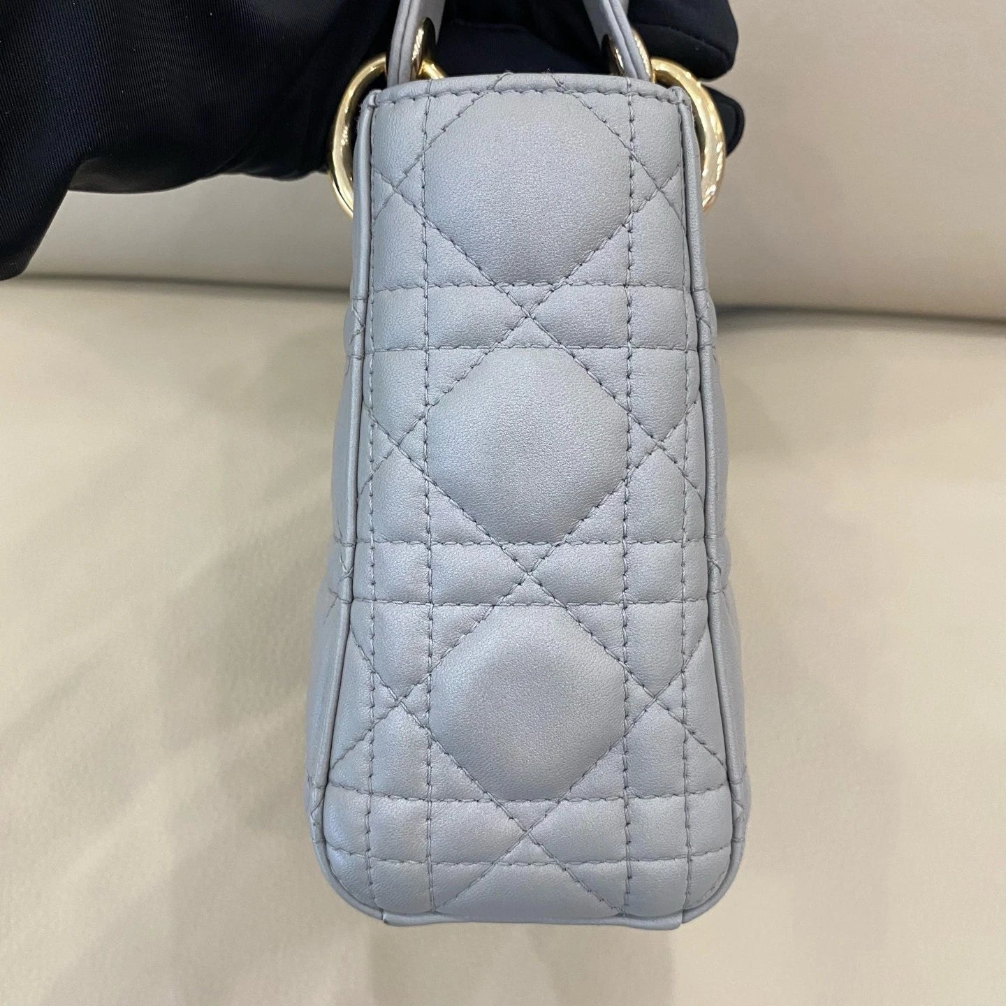 Dior Lady Dior Lambskin Gray Handbag Excellent