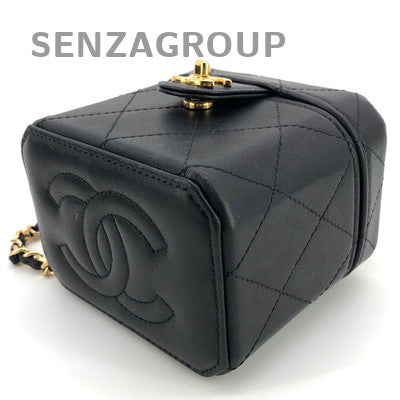 Chanel Quilted Black Gold Vanity Case Chain Shoulder Crossbody Bag