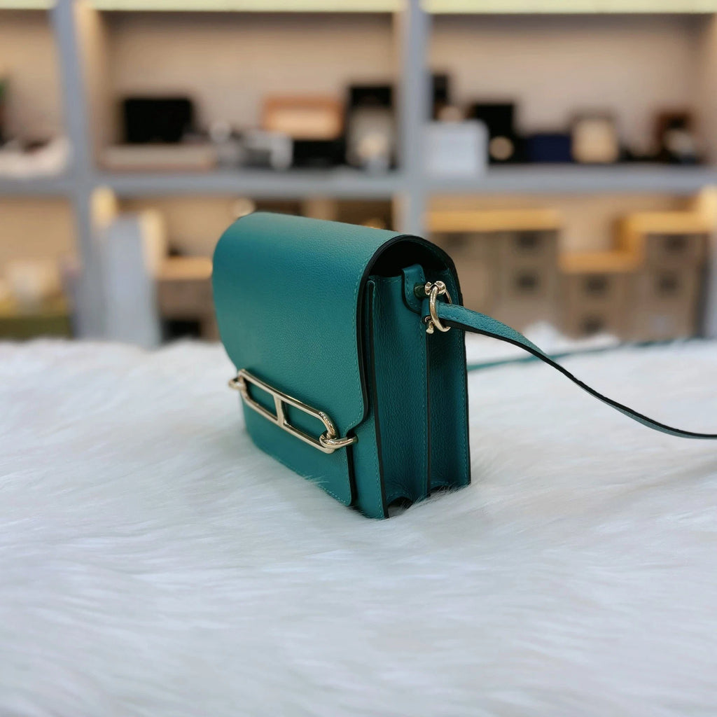 Hermes Roulis Mini Green Evercolor Leather Shoulder Bag For Women