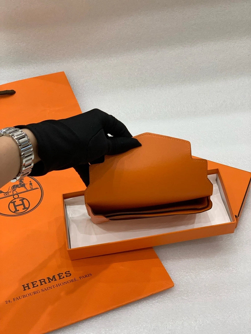 Hermes Leather Orange Multifunctiona<wbr/>l Coin Wallet For Women