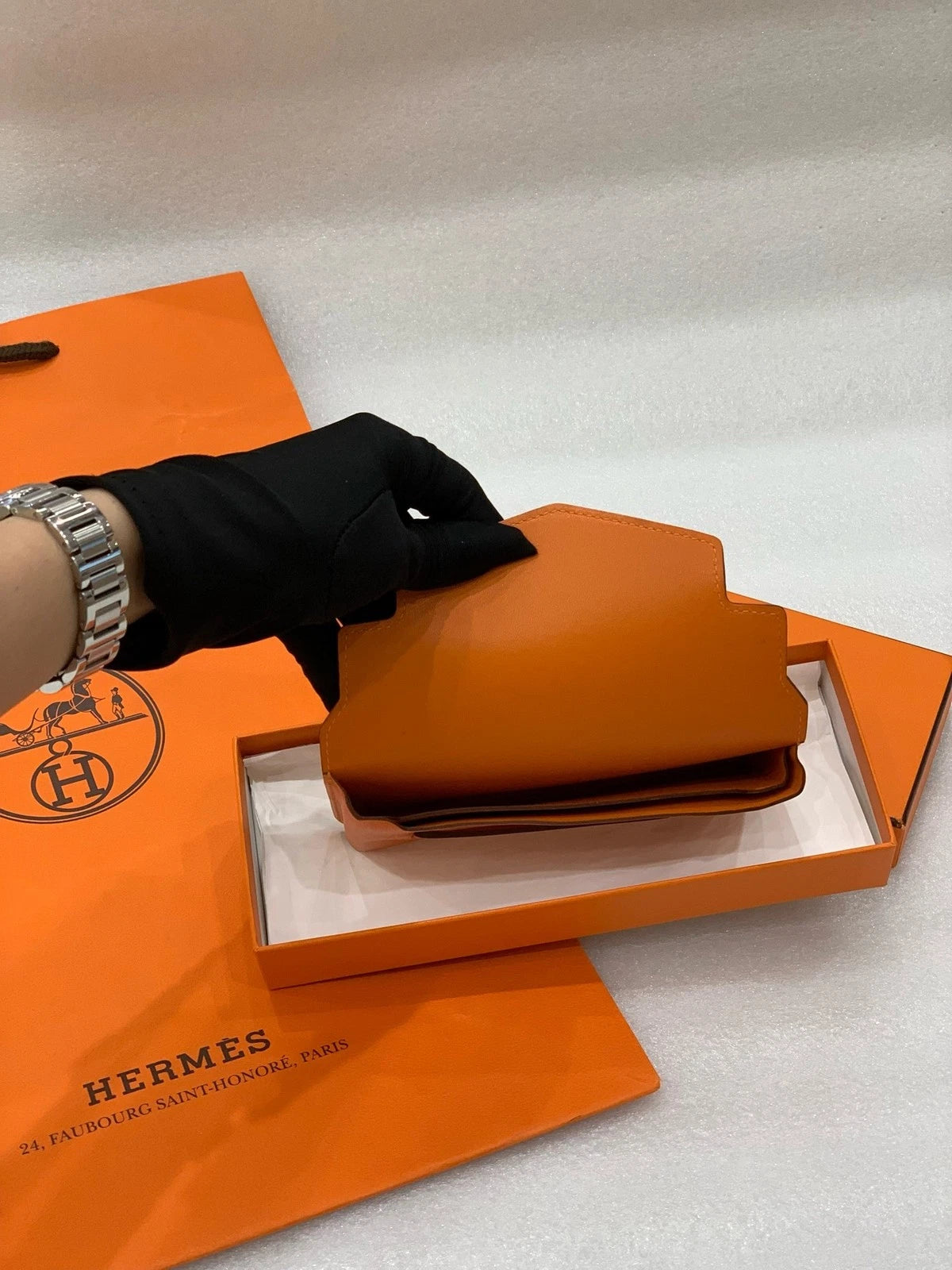 Hermes Leather Orange Multifunctiona<wbr/>l Coin Wallet For Women