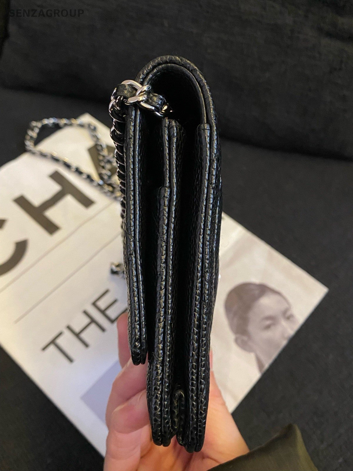 Chanel WOC Chain Diamond Shoulder Bag Crossbody Black Silver Women Classic