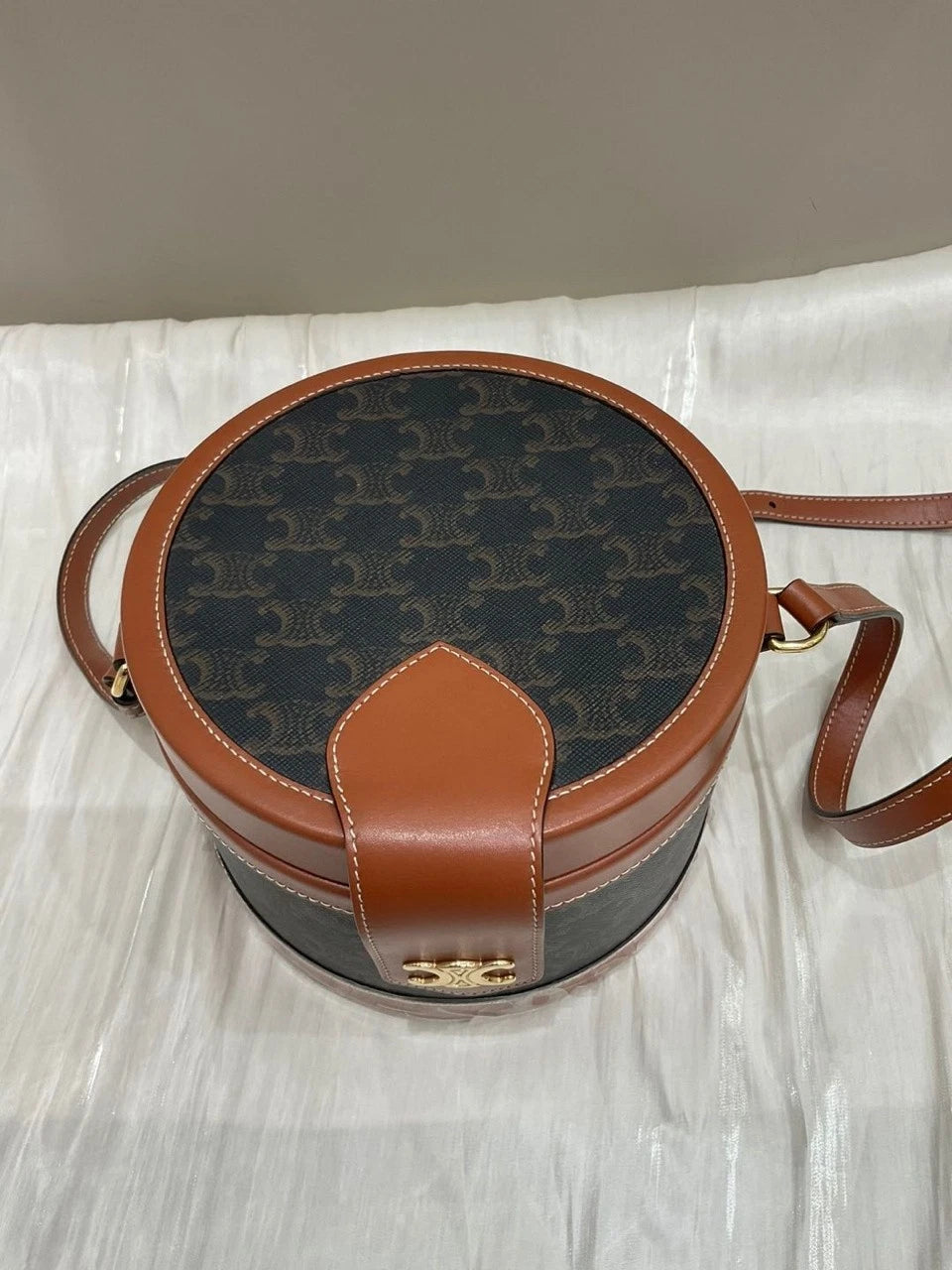 CELINE Women's Leather Drum Shape Crossbody Bag