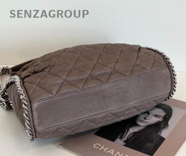 Chanel Hobo Chain Shoulder Bag Brown Silver Diamond Women Classic Designer