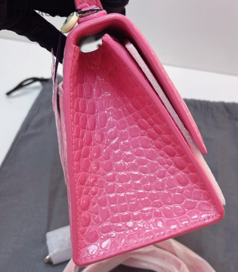 Balenciaga Hourglass 2Way Top Handle Bag Crossbody Pink Silver Women Fashion