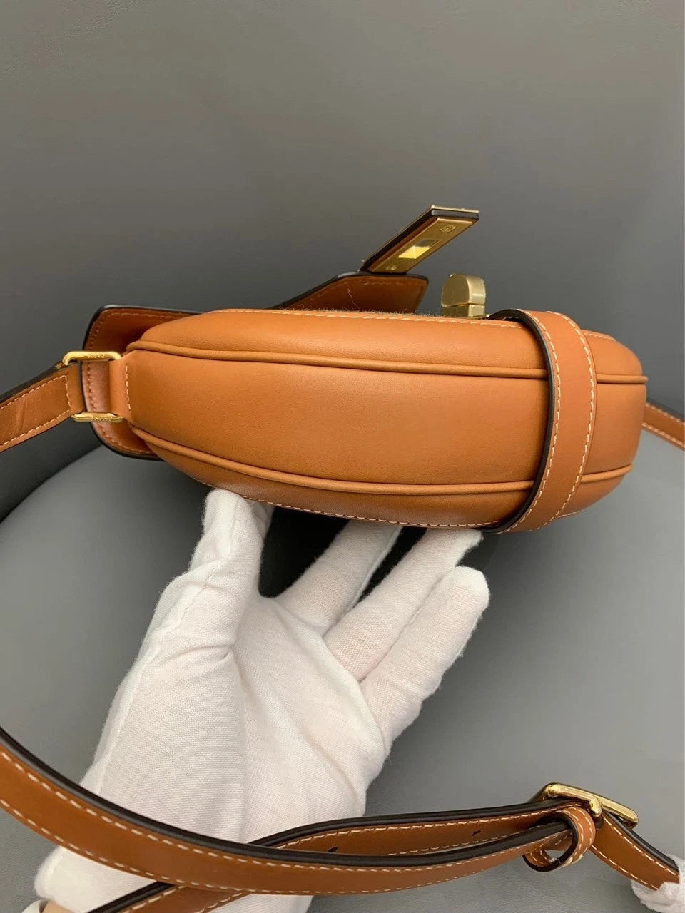 CELINE Besace PM Saddle Bag Brown Fabric Leather Crossbody Bag For Women